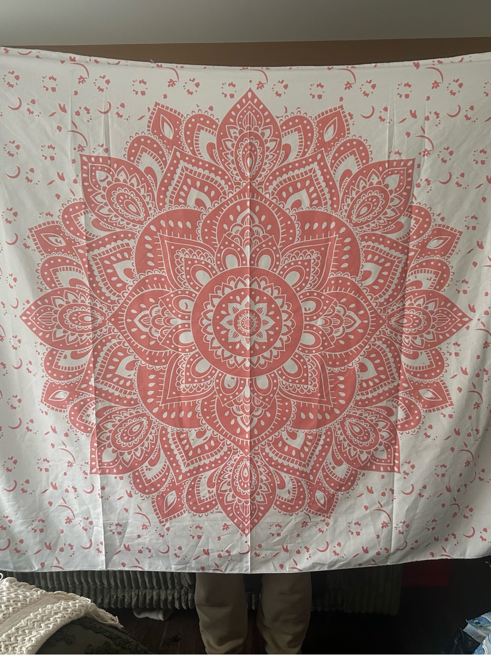 SHEIN White and Coral Mandala Tapestry